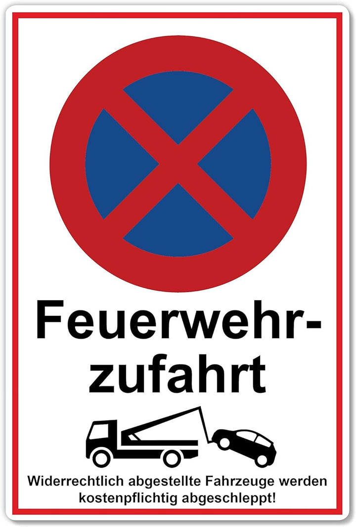 5 Stück Feuerwehrzufahrt freihalten Schild 20 x 30 cm aus stabiler PVC Hartschaumplatte 3mm parken v