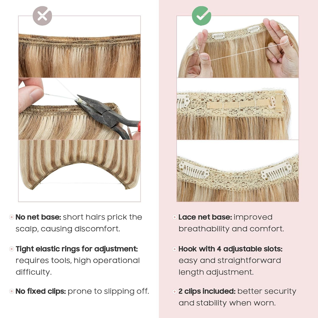 Silk-co Extensions Echthaar mit transparenter Schnur, Wire in Extensions Goldenbraun Highlights Blei