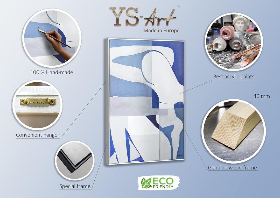 YS-Art XXL Abstrakt Acryl Gemälde auf Leinwand mit Rahmen Sandy handgemalte Wandbilder Wohnzimmer Mi
