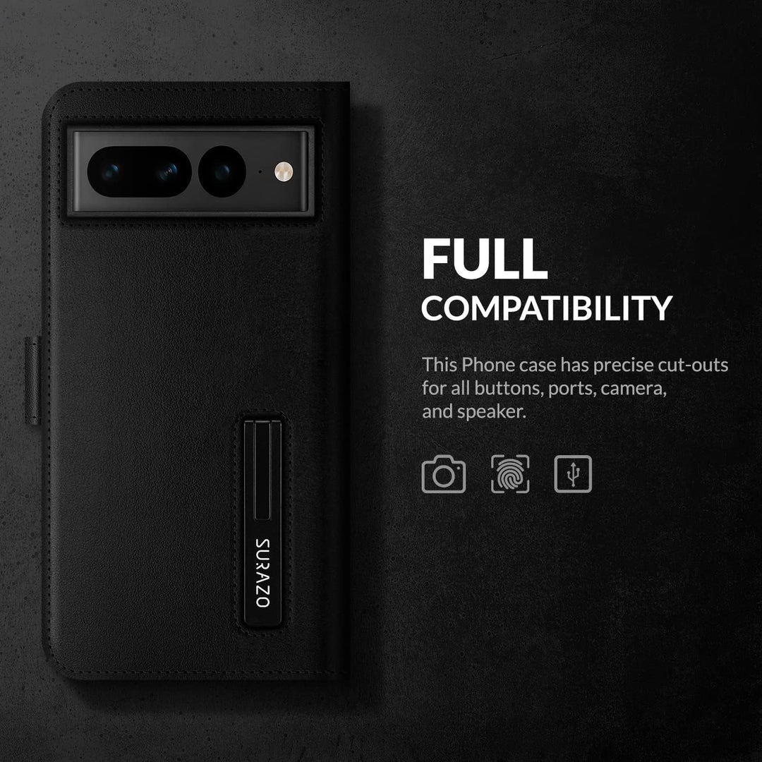 SURAZO Premium Handyhülle für Google Pixel 7 Pro Hülle Leder – Klappbare Echtleder Schutzhülle [mit
