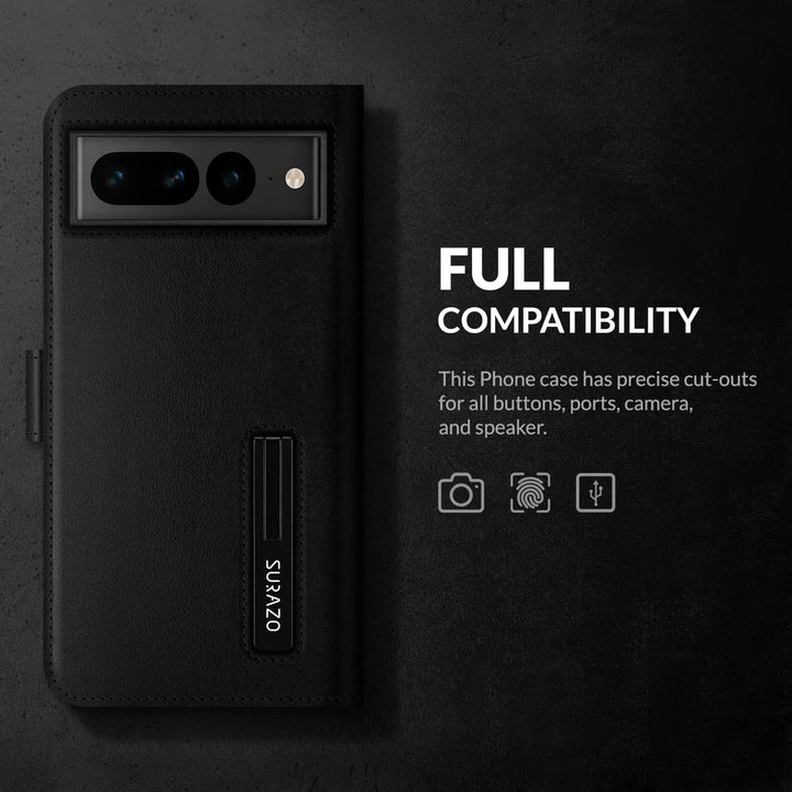 SURAZO Premium Handyhülle für Google Pixel 7 Pro Hülle Leder – Klappbare Echtleder Schutzhülle [mit