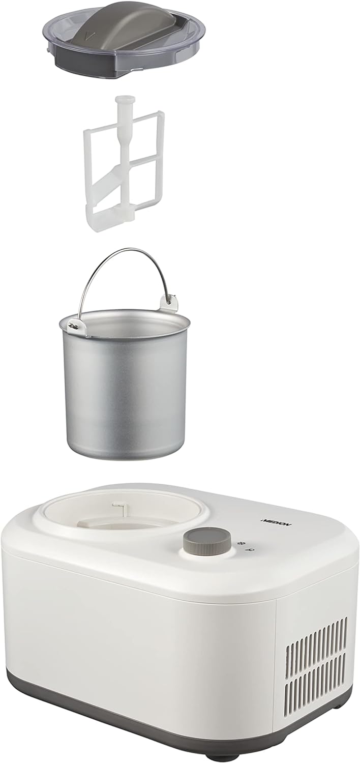 MEDION Eismaschine mit Kompressor (Eiscremebereiter, 1 Liter, 100 Watt, Aluminium Behälter, Zubereit