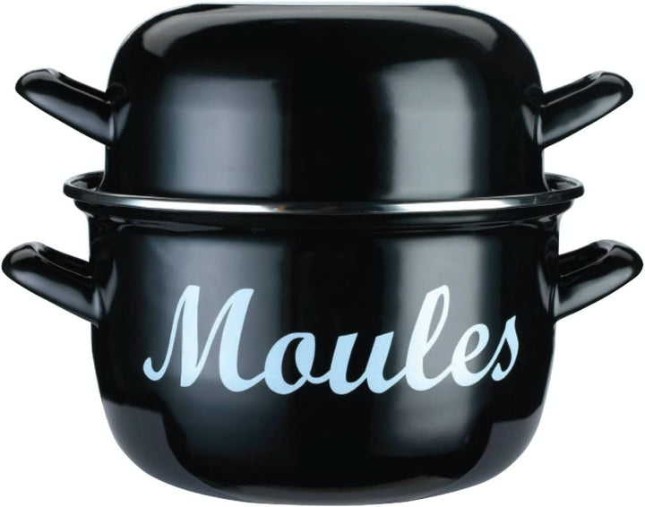 Kitchencraft Emaillierter Muscheltopf, Edelstahl, 18 cm, Schwarz, 18 cm