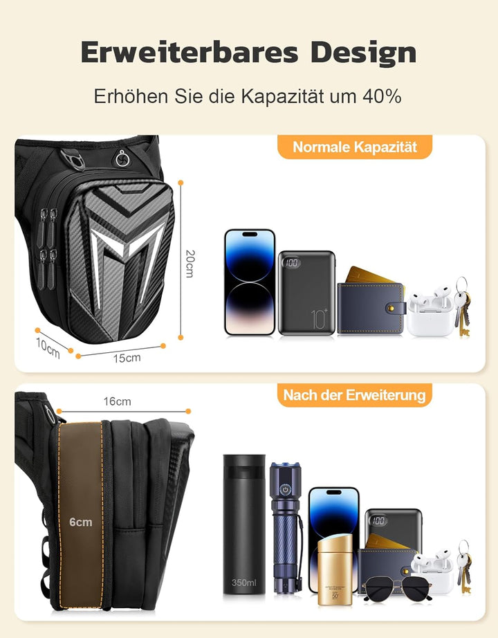 Beintasche Motorrad, wasserdichte Oberschenkeltasche Gürteltasche, Robuste Eva Motorrad Tasche Bein,