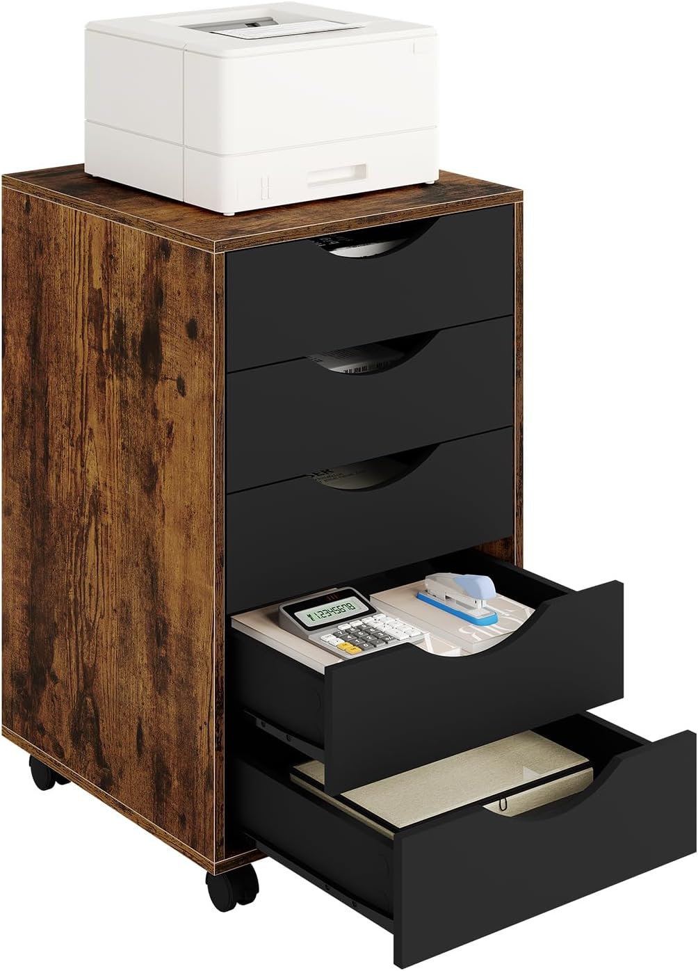 WOLTU Rollcontainer mit 5 Schubladen, mobiler Aktenschrank mit Rollen, Schubladenschrank Büroschrank