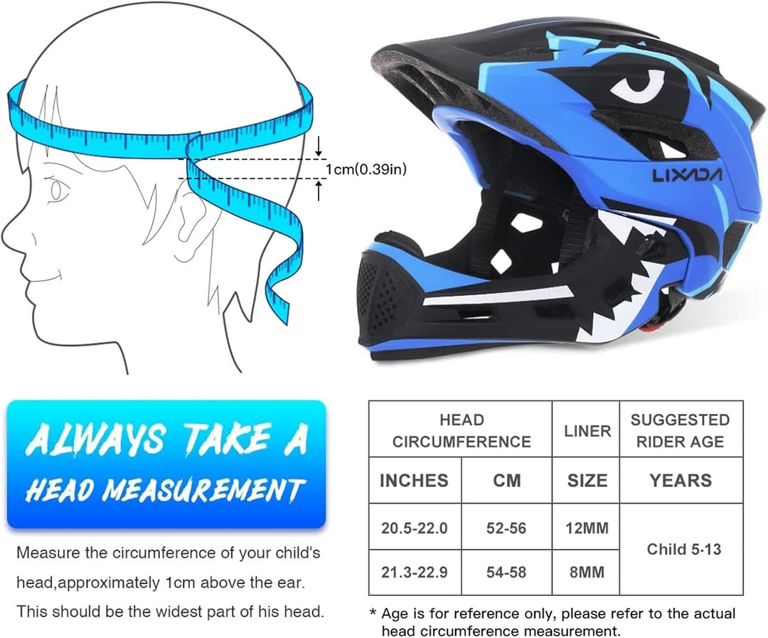 Lixada Kinderhelm, Kinder Fahrradhelm, Integrierter Helm mit Abnehmbarem Kinnschutz Kindersport Schu