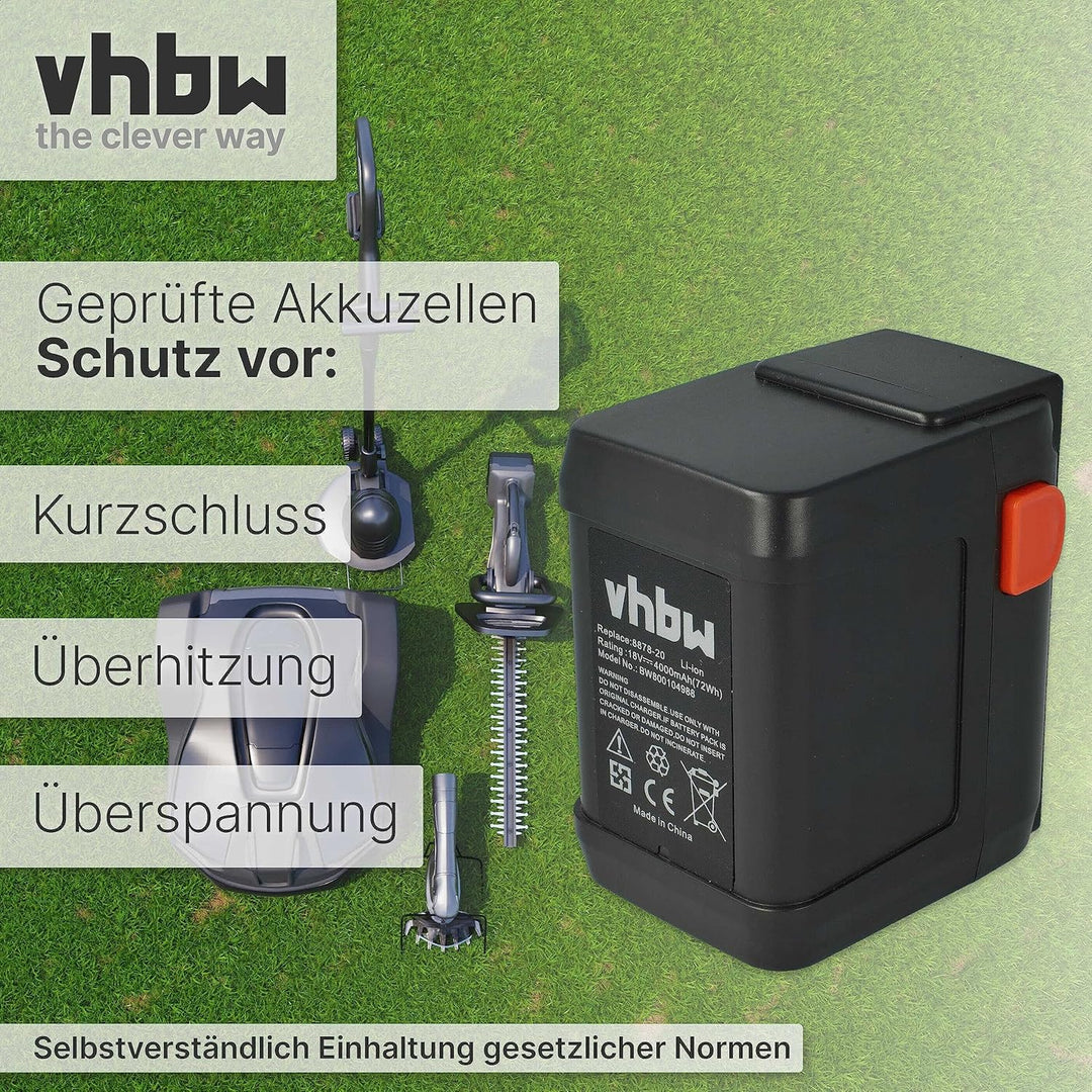vhbw Akku 4000mAh kompatibel mit Gardena EasyCut 50-Li & Li-18/50, ErgoCut & HighCut 48-Li, AccuJet
