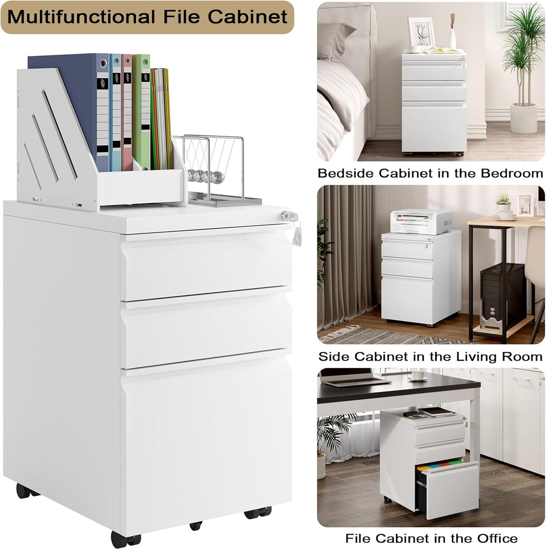 WOLTU Rollcontainer, Aktenschrank, Büroschrank, abschliessbarer Schrank, Container mit 3 Schubladen,