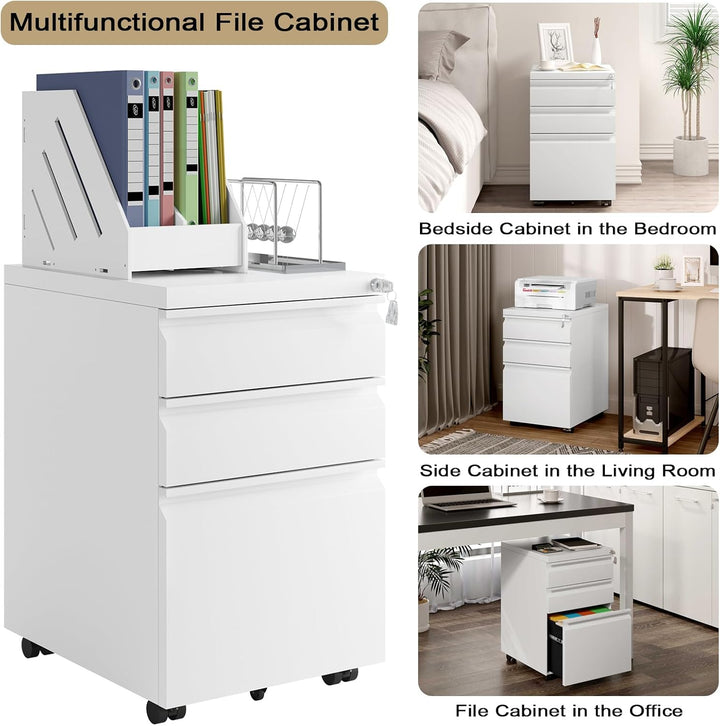 WOLTU Rollcontainer, Aktenschrank, Büroschrank, abschliessbarer Schrank, Container mit 3 Schubladen,