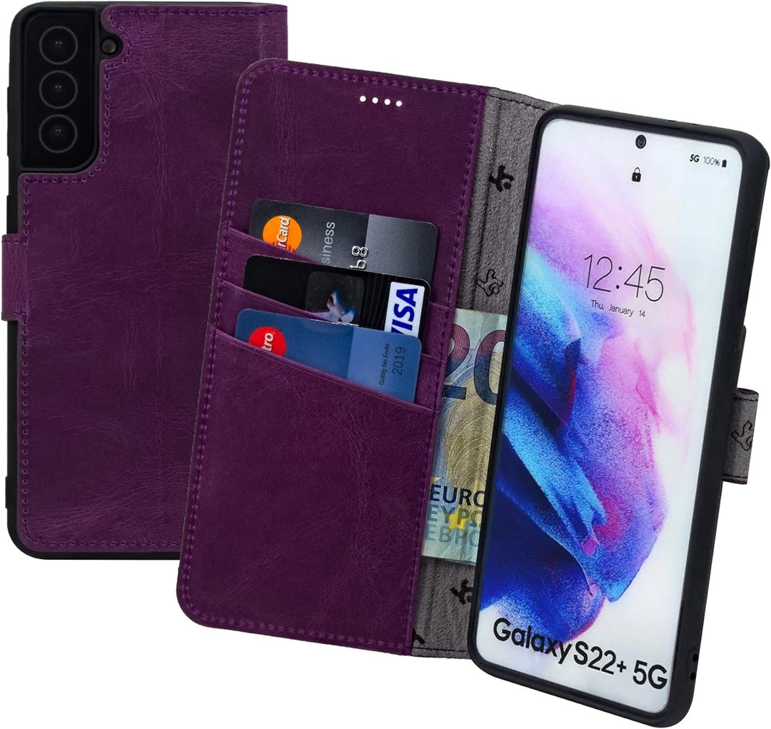 Suncase Book-Style Hülle kompatibel mit Samsung Galaxy S22 Plus 5G Leder Tasche (Slim-Fit) Lederhüll