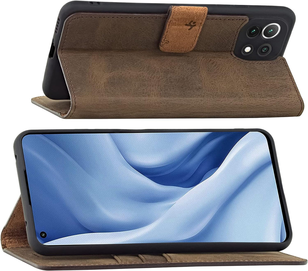 Suncase Book-Style Hülle kompatibel mit Xiaomi Mi 11 Lite 5G Leder Tasche (Slim-Fit) Lederhülle Hand