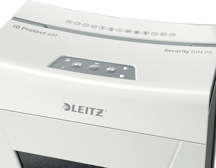 Leitz IQ 6M Premium Aktenvernichter P5 fürs Büro und Zuhause, Mikroschnitt, 7-6 Blatt (70-80 g/m²),