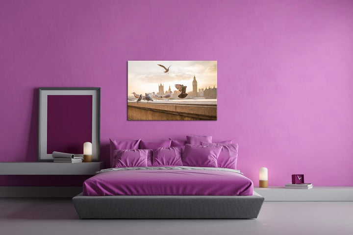 deyoli Tauben in London Format: 100x70 cm als Leinwandbild, Motiv fertig gerahmt auf Echtholzrahmen,