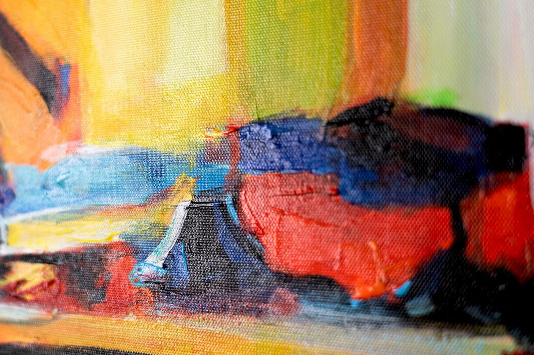 YS-Art Abstrakt Design Acryl Gemälde auf Leinwand Yachten und Hafen handgemalt Wandbilder Wohnzimmer