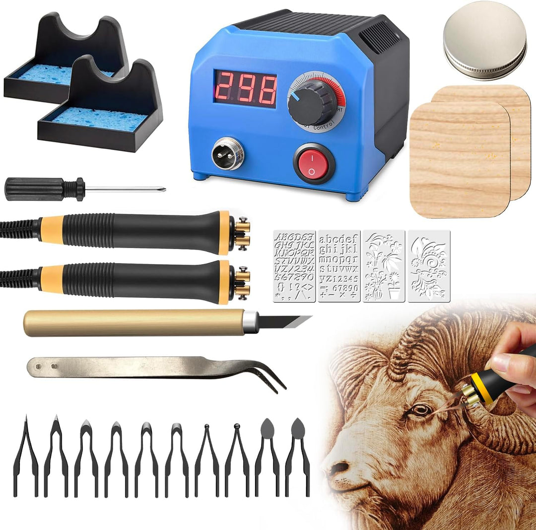LH55-1 Holzverbrennungsset, Pyrographie-Holzverbrennungswerkzeug-Set mit Brandmalerei-Maschine, 10 p