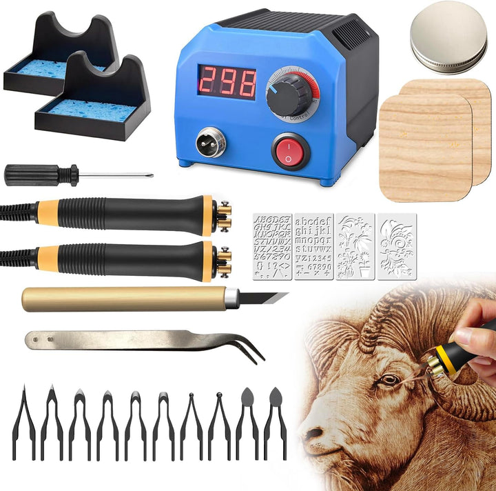 LH55-1 Holzverbrennungsset, Pyrographie-Holzverbrennungswerkzeug-Set mit Brandmalerei-Maschine, 10 p