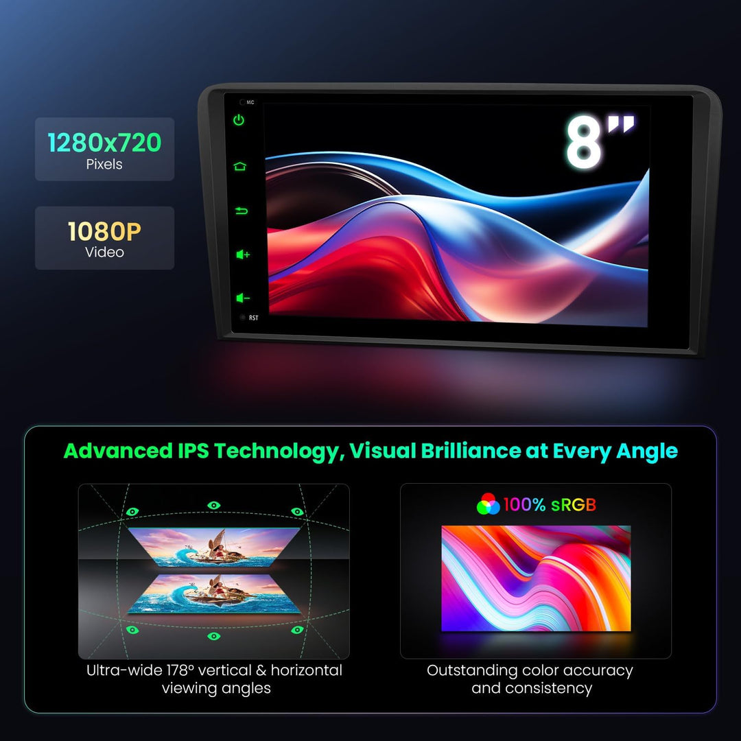 XTRONS 8 Zoll IPS HD Bildschirm Android 14 Autoradio Octa Core 4GB 64GB Eingebautes 4G DSP Car Play