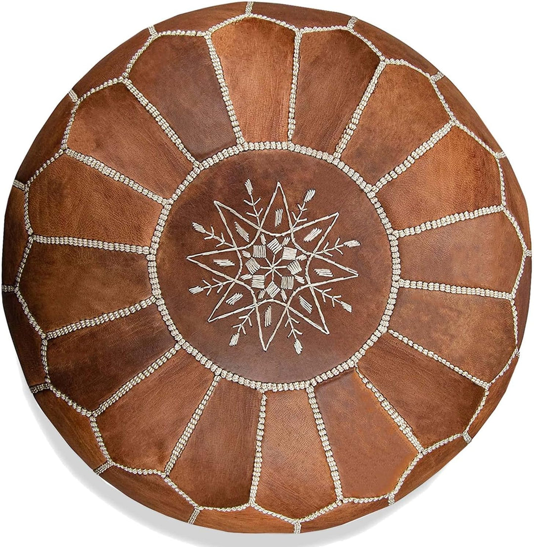 ALMADIH Leder Sitzkissen Pouf Camel braun ohne Füllung - Sitzsack Ottoman marokkanische Bodenkissen