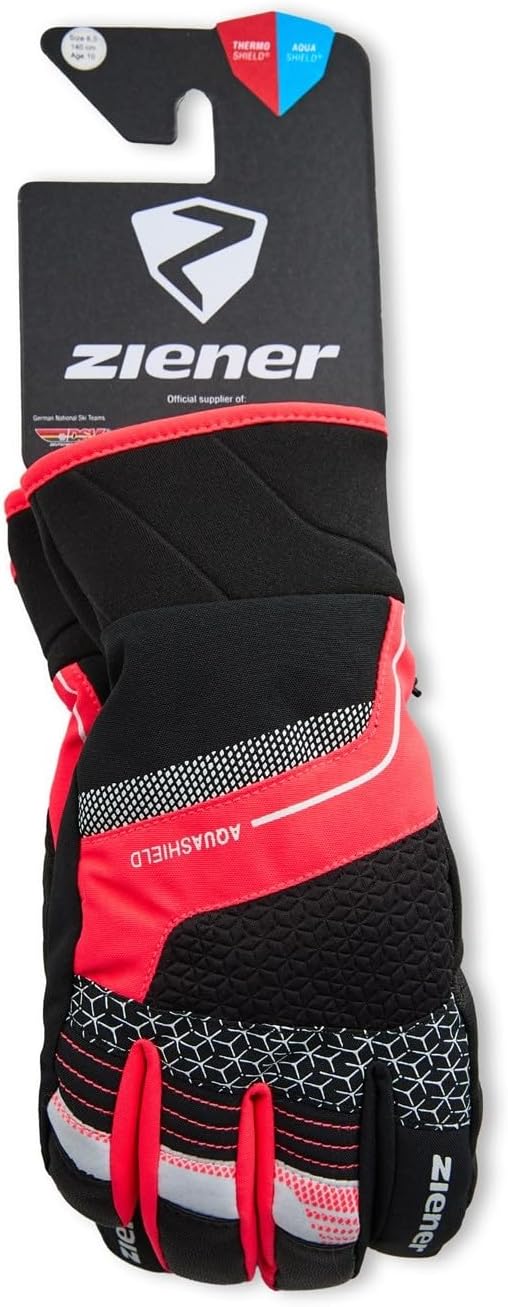 Ziener Jungen Lonzalo Ski-Handschuhe/Wintersport | wasserdicht, atmungsaktiv, Primaloft 5 black.neon