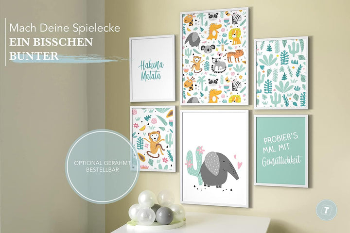 Papierschmiede® Bilder Kinderzimmer Kids Mood Poster Set Hakuna Matata Tiere, Kinderzimmer Bilder Ba