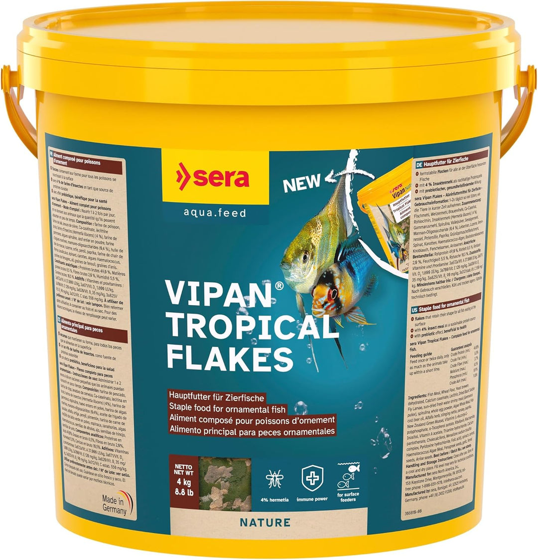 sera Vipan Nature 21 L (4 kg) - Hauptfutter mit 4% Insektenmehl und prebiotischer Wirkung, Flockenfu