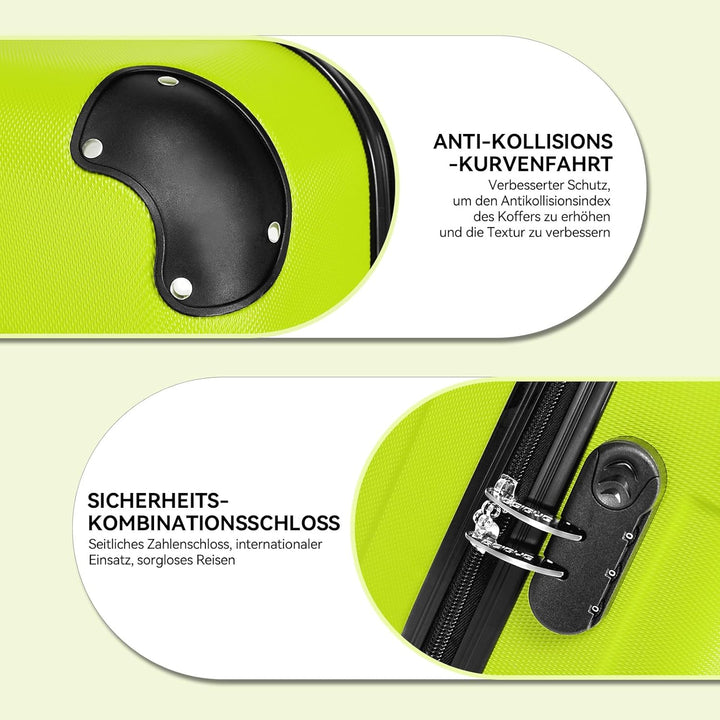BEIBYE Hartschalen-Koffer Trolley Rollkoffer Reisekoffer Handgepäck 4 Rollen (M-L-XL-Set) (Gruen, Se
