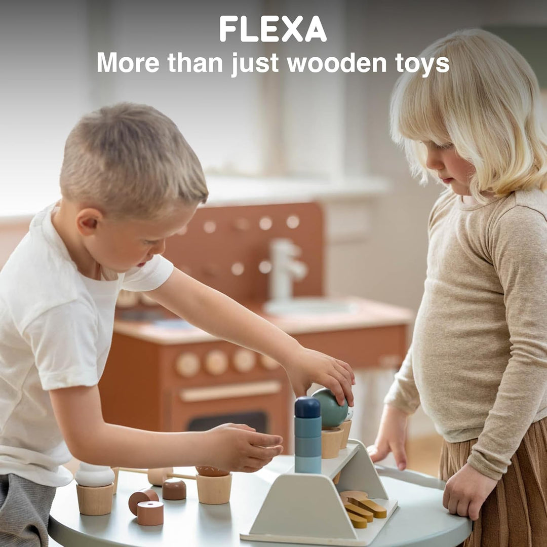 FLEXA Eisladen Kinder Holz | Eisdiele für Rollenspiele mit Einkaufsladen | Montessori Spielzeug ab 2