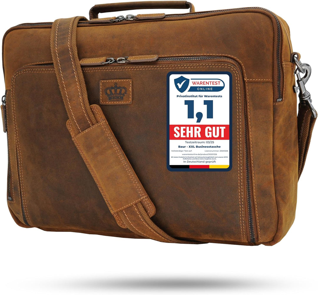 Baur XXL Tasche Echtes Leder | Laptoptasche bis 16 Zoll | Handgefertigte Businesstasche | Aktentasch