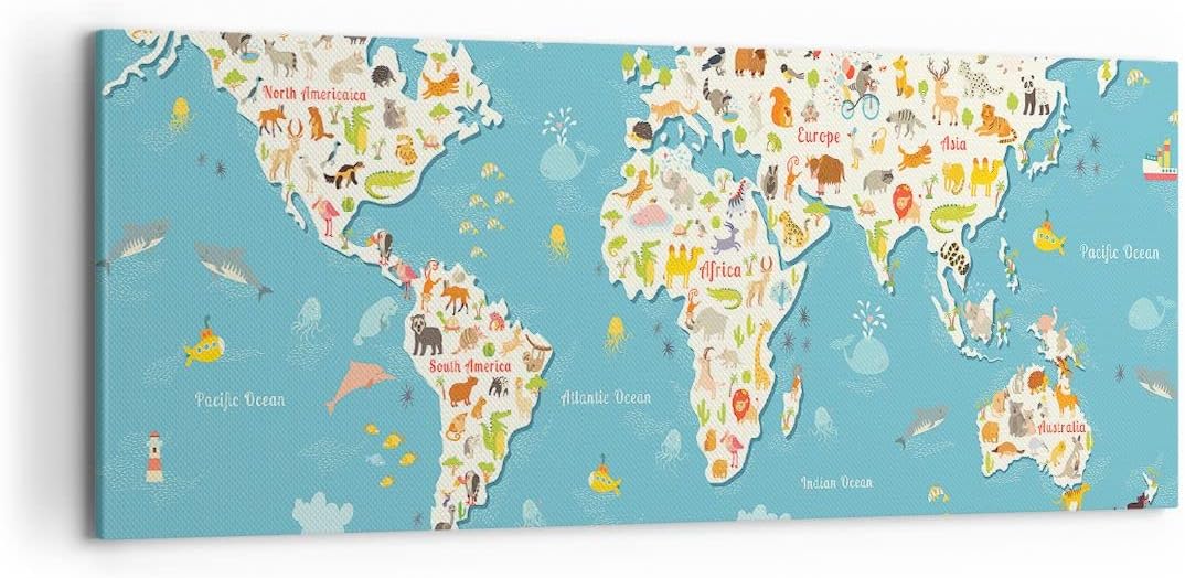 Wandbilder Dekoration Wohnzimmer Geographie Globus Grafik Illustration Bilder auf Leinwand 120x50cm