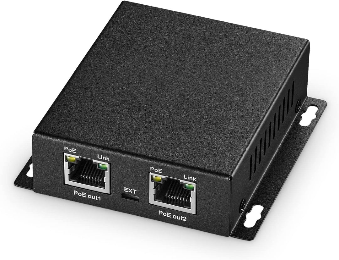 PoE Extender, 1 PoE in 2 PoE Out, IEEE802.3af/at PoE Powered, 10/100 Ethernet, Metal Small Wall Moun