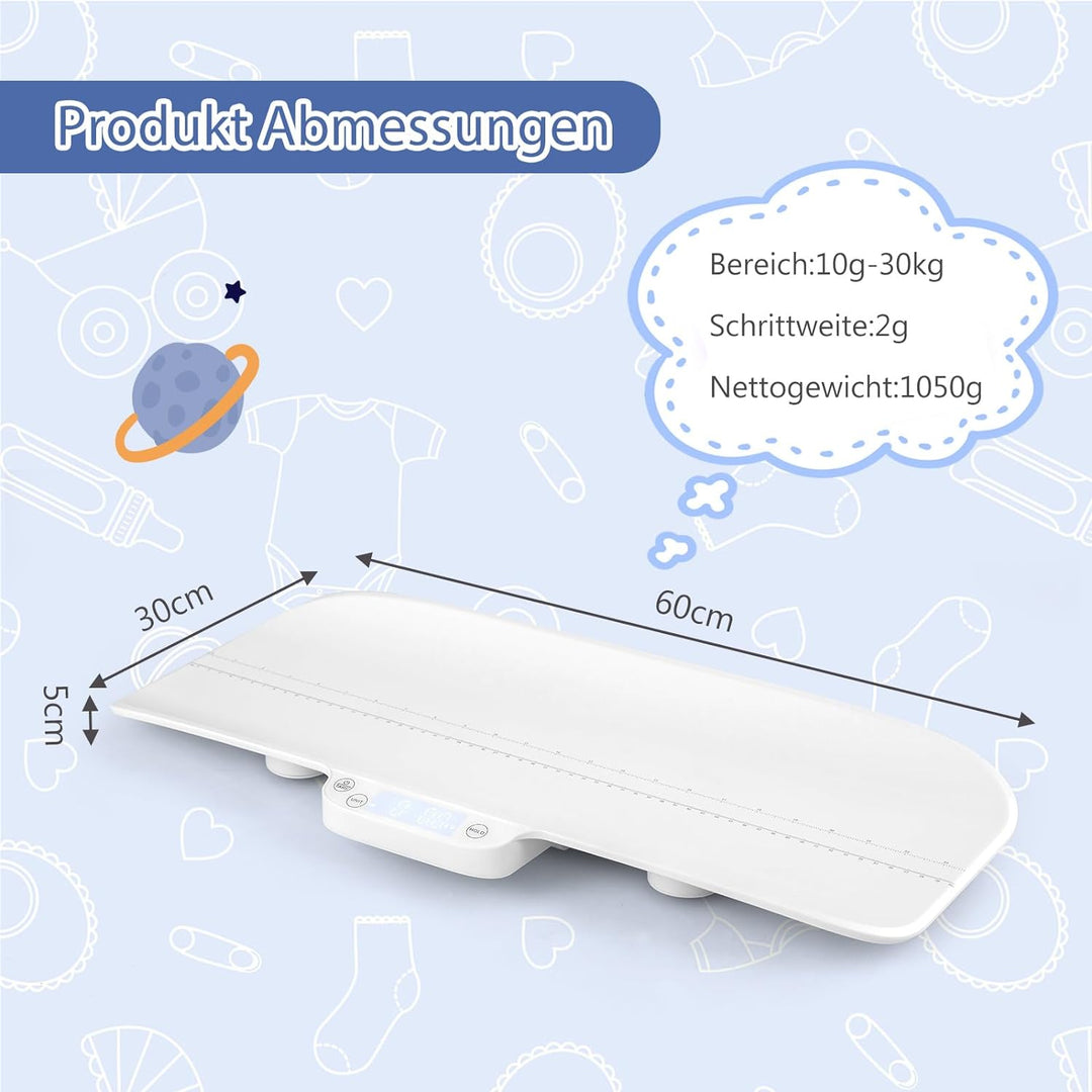 COSTWAY Babywaage Digtal, multifunktionale Bluetooth Kinderwaage bis 30kg Tragkraft, SĂ€uglingswaage