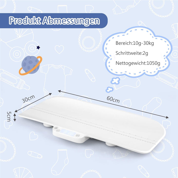 COSTWAY Babywaage Digtal, multifunktionale Bluetooth Kinderwaage bis 30kg Tragkraft, SĂ€uglingswaage