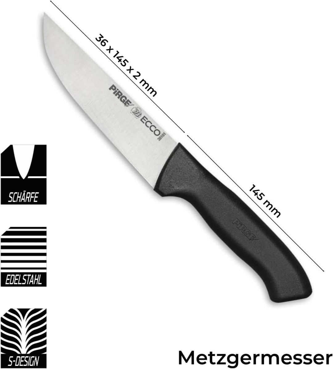 Pirge Ecco Metzgermesser 14,5 cm Schwarz Schlachtermesser - Fleischermesser - Stechmesser - Exzellen