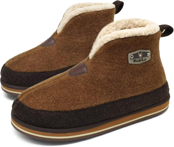 KuaiLu Hausschuhe Boots Herren Winter Filz Hausstiefel Warm Plüsch Flauschige Fell Hüttenschuhe Kusc