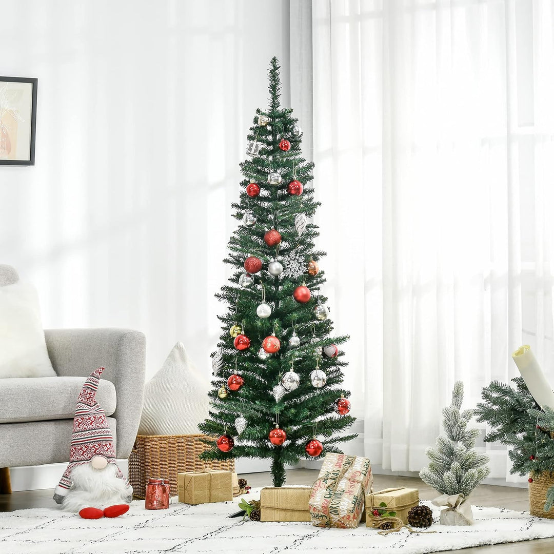 HOMCOM Künstlicher Weihnachtsbaum 1,5 m, Schmaler Christbaum mit Ständer, 294 Äste, Zerlegbar, Weihn