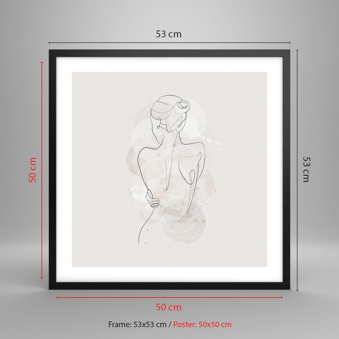 Poster Schwarzrahmen Deko 50x50cm Frau Rücken Rücken Wandposter Art Prints Wanddeko Bild Wand Kunstd