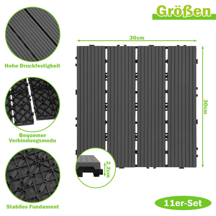 Ansobea WPC Terrassenfliesen Fliesen, 30x30 Holzfliesen 11er Set für 1m²,Balkonfliesen in Holzoptik,