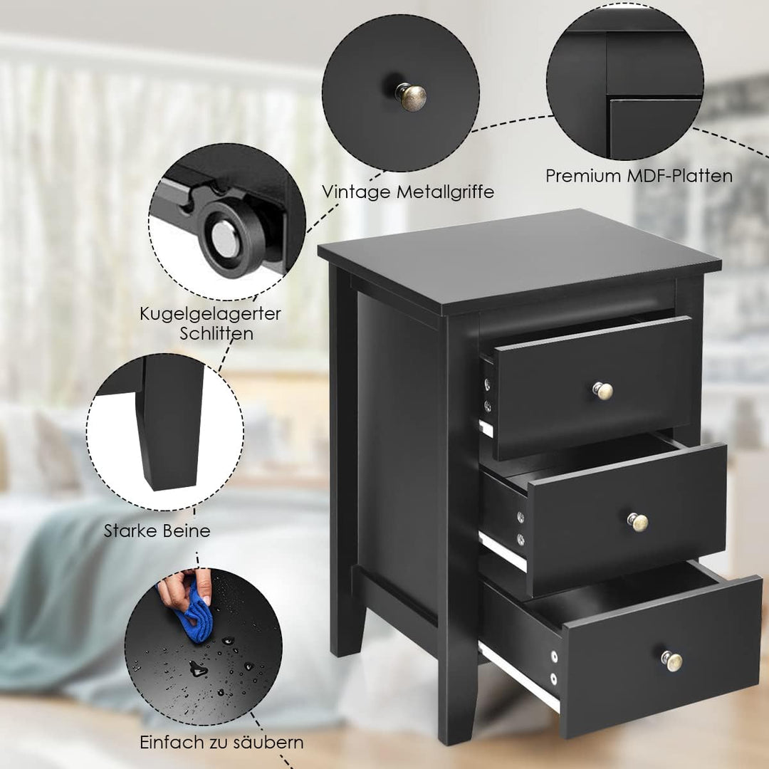 COSTWAY 2er Set Nachttisch mit 3 Schubladen, Nachtschrank für Boxspringbett, Beistelltisch, Nachtkom