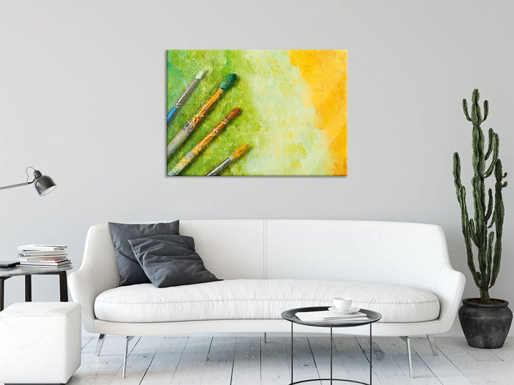 Glasbild | Wandbild aus Echtglas | Pinsel mit gemalten Bild | 100x70 cm | inkl. Aufhängung und Absta