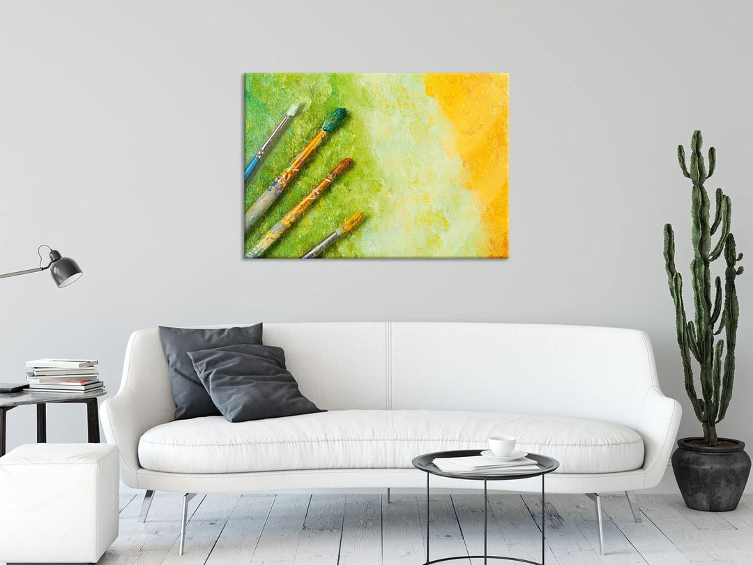 Glasbild | Wandbild aus Echtglas | Pinsel mit gemalten Bild | 100x70 cm | inkl. Aufhängung und Absta