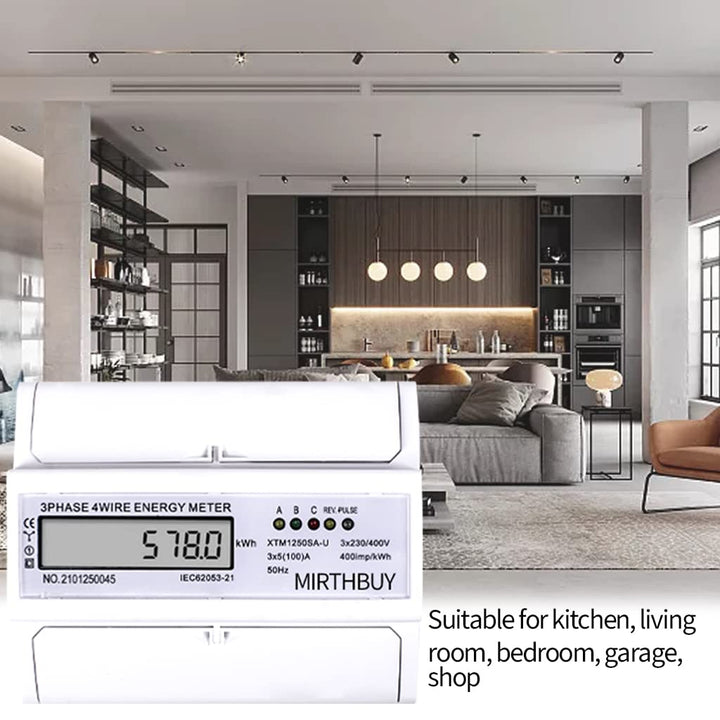MIRTHBUY Digitaler Drehstromzähler Stromzähler mit LCD, 3-Phasen-4-Draht, Wechselstromzähler,Geeicht