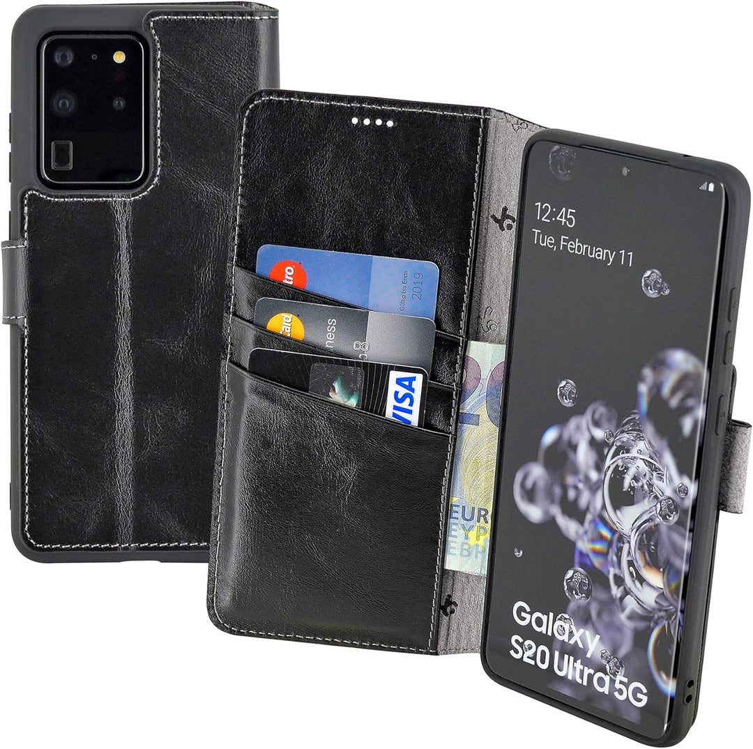 Suncase Book-Style Hülle kompatibel mit Samsung Galaxy S20 Ultra Leder Tasche (Slim-Fit) Lederhülle