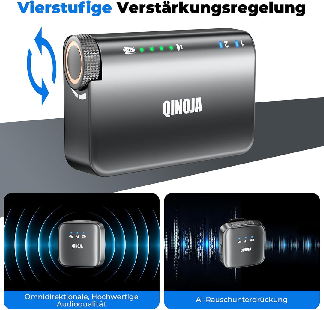 QINOJA Kabelloses Lavalier Mikrofon, Ansteckmikrofon für Handy/iPhone/Kamera/Computer - Verstärkung