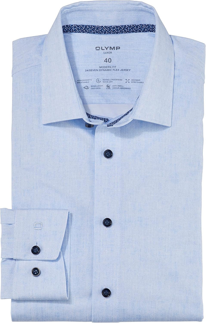 OLYMP Herren Businesshemd Langarm Luxor 24/Seven,modern fit,New Kent 47 Grosse Grössen Bleu 11, 47 G