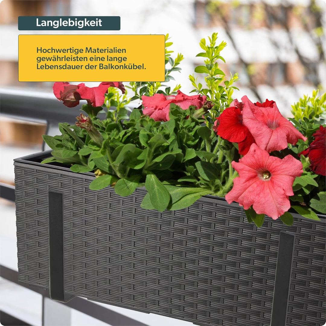 KADAX Blumenkasten aus Kunststoff, 18,5x56 cm, Pflanzkasten mit Einsatz, wetterfester Balkonkasten,