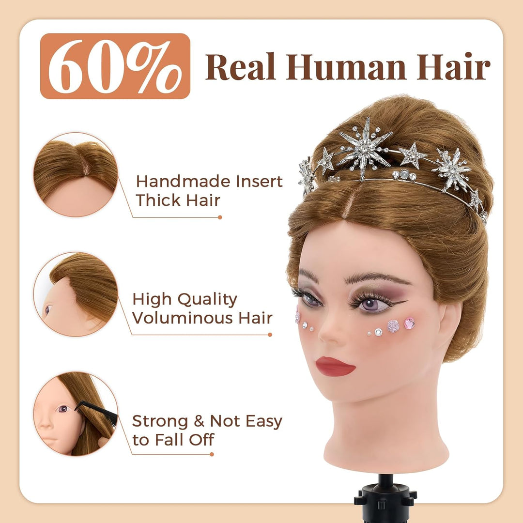 Neverland Beauty 71 cm Trainingskopf mit 60% Echthaar, Friseur-Mannequin-Kopf, Kosmetologie-Puppenko