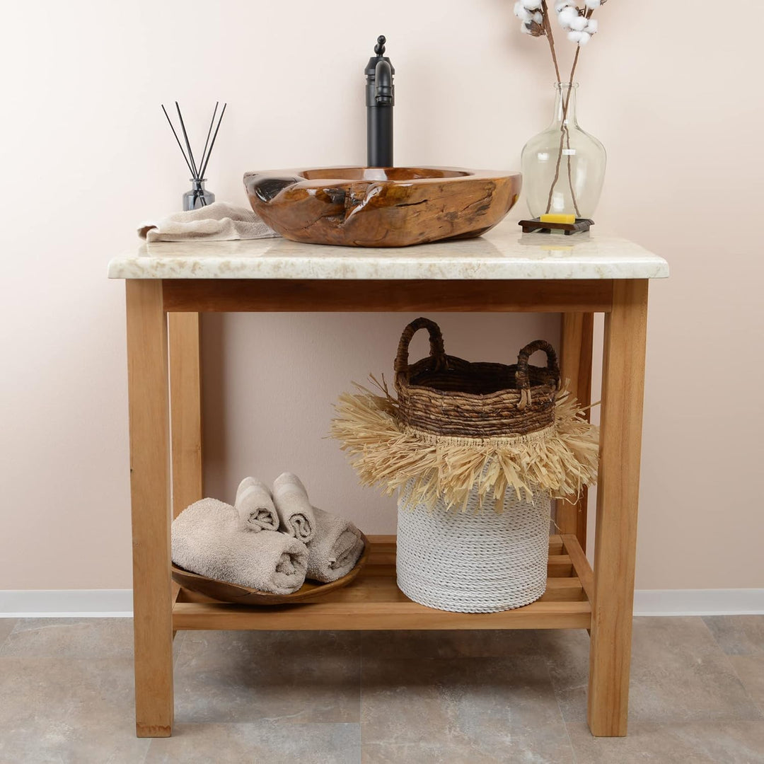 45 cm rundes Teakholz Waschbecken in braun von WOHNFREUDEN - Mit Unikat Auswahl Auswahl des Unikats