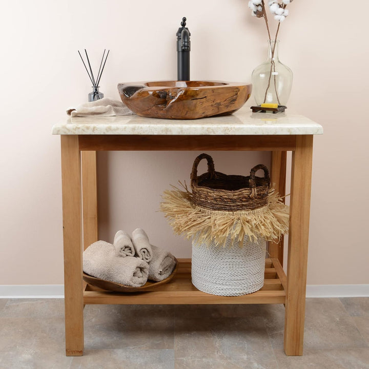 45 cm rundes Teakholz Waschbecken in braun von WOHNFREUDEN - Mit Unikat Auswahl Auswahl des Unikats