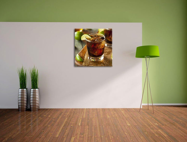 Erfrischender Cuba Libre, Format: 70x70 auf Leinwand, XXL riesige Bilder fertig gerahmt mit Keilrahm