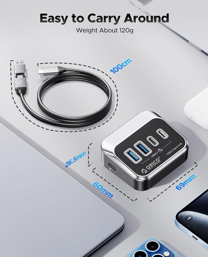 ORICO USB 3.2 Hub, USB 3.2 Gen 2 Hub mit 2 USB-A 3.2 Gen2 und 2 USB-C 3.2 Gen2, USB-Splitter kompati
